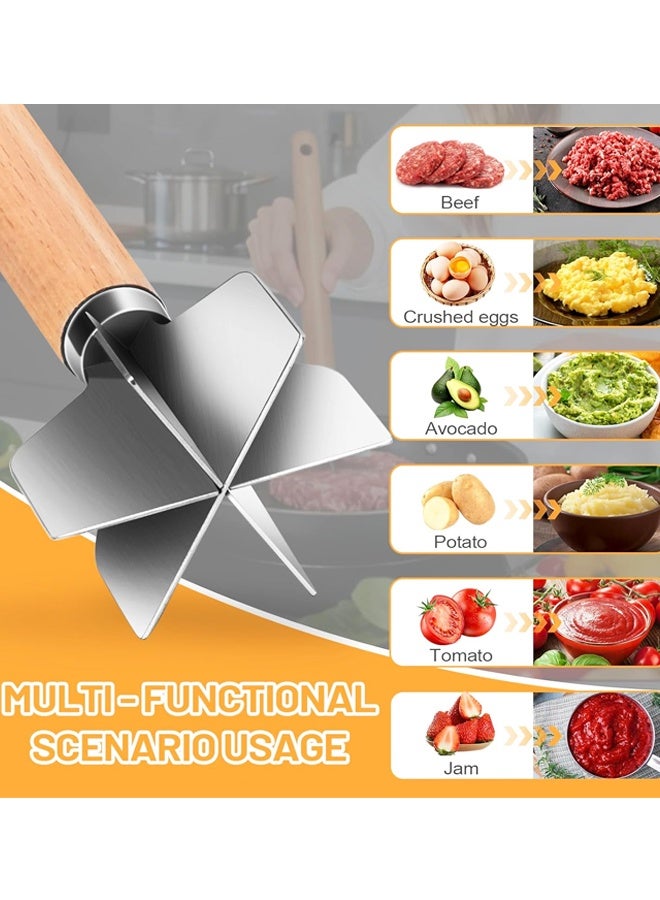 11 Inch Stainless Steel Meat Masher, 6 Blades Potato Beef Chopper Tool - Image 3