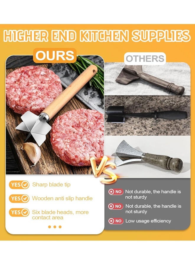 11 Inch Stainless Steel Meat Masher, 6 Blades Potato Beef Chopper Tool - Image 4