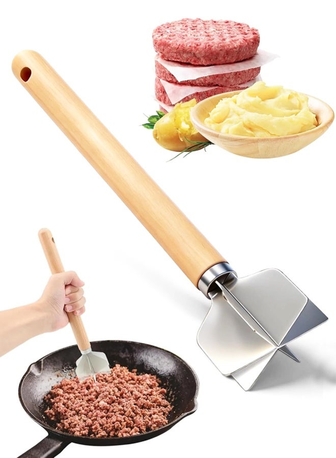 11 Inch Stainless Steel Meat Masher, 6 Blades Potato Beef Chopper Tool - Image 1