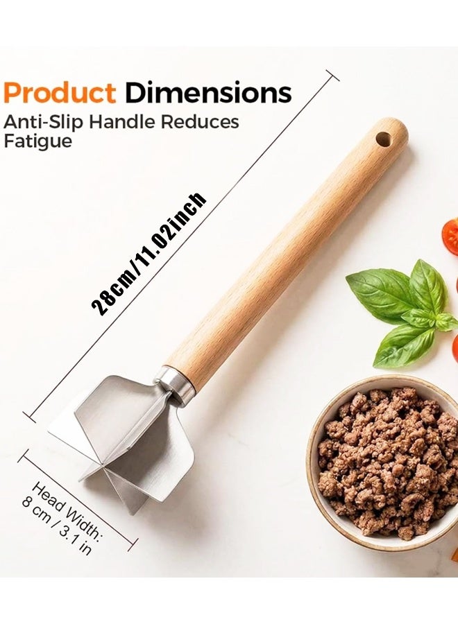 11 Inch Stainless Steel Meat Masher, 6 Blades Potato Beef Chopper Tool - Image 2