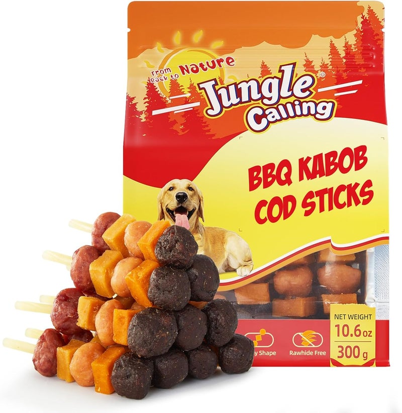 Jungle Calling Dog Treats,Dogs Kabob with Cod Stick, Rawhide-Free Chews, Made with Chicken, Duck, Beef, Sweet Potato and Pumpkin - Image 1