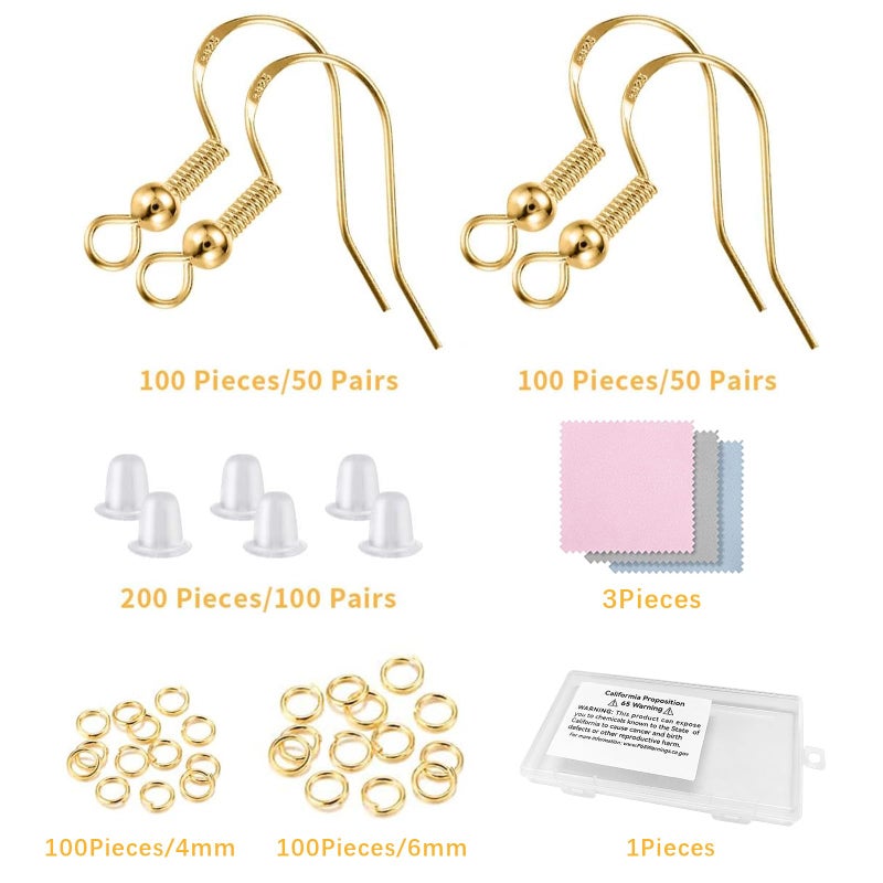 Lhedon 925 Sterling Silver Earring Hooks 200 Pcs  Gold Earring Hooks For Jewelry Making  Hypoallergenic Fish Hook Earrings Making Kit  Diy Earring  With 200Pcs Earring Backs And 200Pcs Jump Rings - Image 2