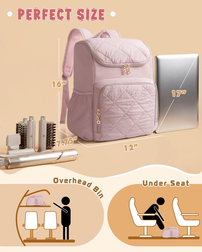 Marscamd Insulated Hairstylist Travel Bag Backpack with Detachable Dividers and Multiple Pockets, Quilted Hair Tool Travel Bag with Multiple Pockets for Hairstylist and Barber, Pink - Image 5