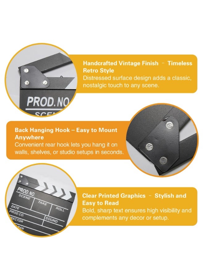 30*27CM Movie Film Clapboard Hollywood Wooden-Clapper Board Directors Photography Studio Video TV Clapper Board Movie Theater Props Decor Black Clap Board - Image 5