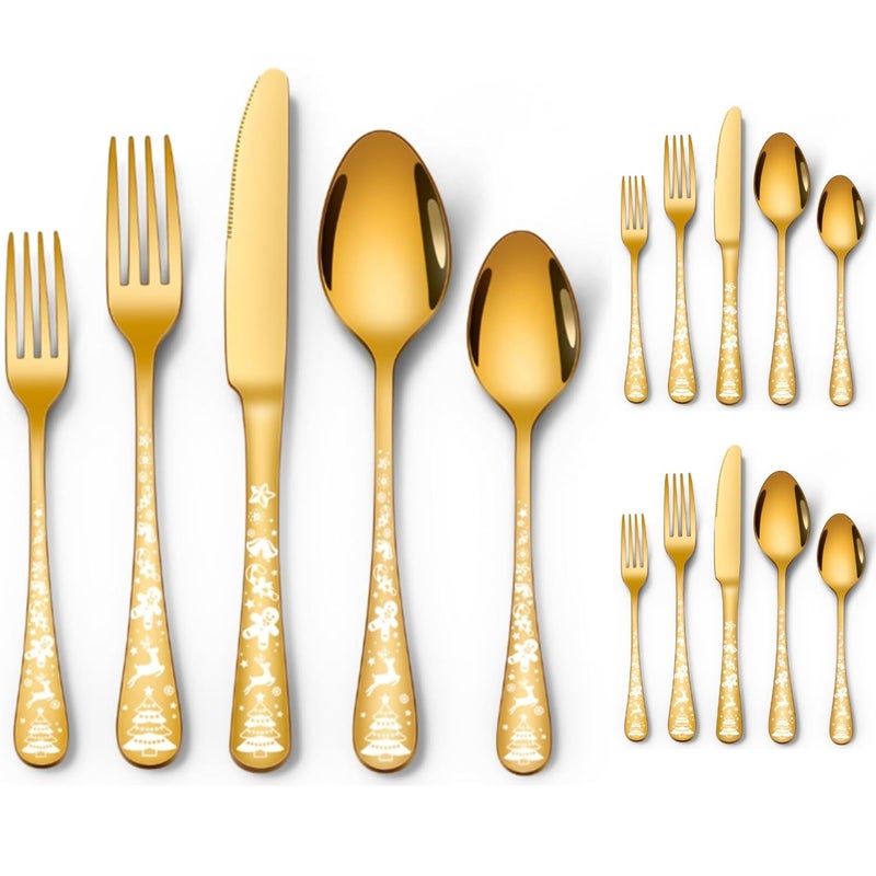MYTHOS 15 Pcs Gold Silverware Set FoodGrade Stainless Steel Flatware Set for 3 Square Cutlery Set Mirror Polished Tableware Eating Utensils Set for Kitchen Fork Spoon Set Gold Set of 15 - Image 1
