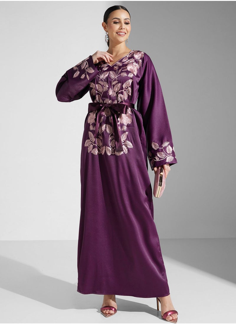 hayas closet - Embroidered Belted Jalabiya - Image 1