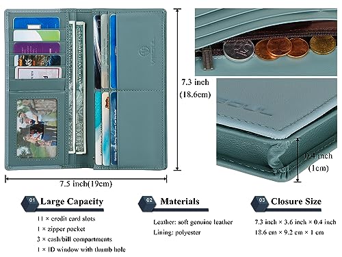 VISOUL Leather Long Checkbook Bi-fold Wallets with Zipper Pocket for Men and Women, RFID Blocking Tall Billfold Secretary Cash Wallet (Light Blue and Teal) - Image 4