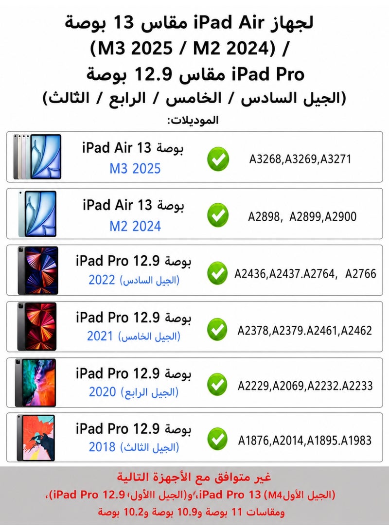 آرترابيت حافظة لوحة مفاتيح لأجهزة iPad Air مقاس 13 بوصة (M3 2025 / M2 2024) وiPad Pro مقاس 12.9 بوصة (الجيل السادس/الخامس/الرابع/الثالث)، لوحة مفاتيح ثنائية اللغة باللغتين العربية والإنجليزية، حامل عائم على طراز Magic، لوحة تتبع متعددة اللمس، مفاتيح بإضاءة خلفية - Image 2