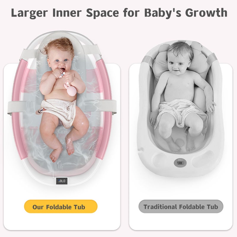 Himold Collapsible Baby Bathtub for Newborn to Toddler 0-36 Months,Spacious Foldable Infant Bath Tub with Thermometer,Cushion & Drain Hole,Portable Travel Tub, Baby Shower Gift Pink - Image 5