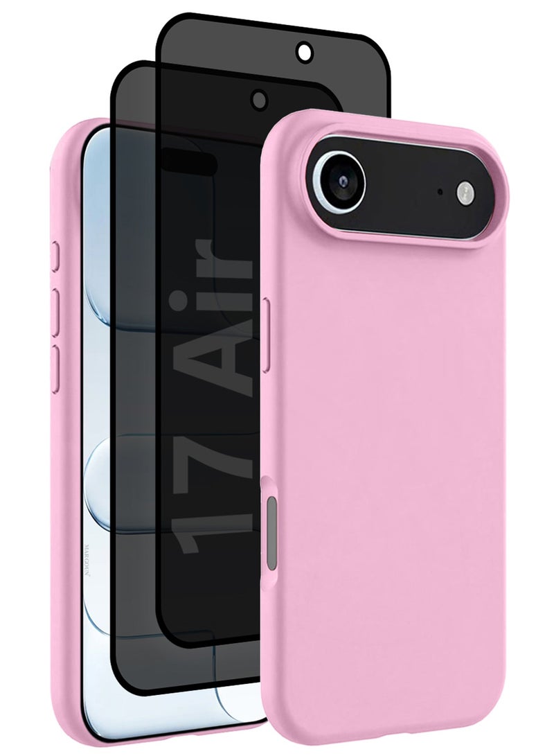 CATANES 3Packs Liquid Silicone Protective Phone Case for iPhone 17 Air , Soft Anti-Scratch Microfiber Lining Utra Slim Drop Protection Phone Cover with Two Privacy Screen Protectors - Pink - Image 1
