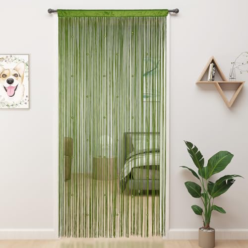 YIIBAII Beaded Curtain Beaded Curtains for Doorways Crystals Suitable for Interior Decoration and Partitions Hippy Closet Curtains (Green, 39"x79") - Image 1