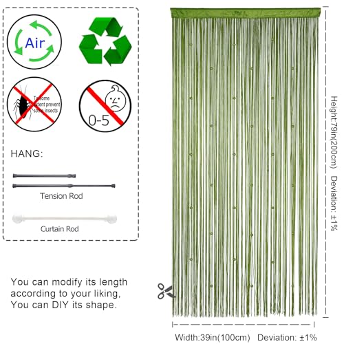 YIIBAII Beaded Curtain Beaded Curtains for Doorways Crystals Suitable for Interior Decoration and Partitions Hippy Closet Curtains (Green, 39"x79") - Image 4