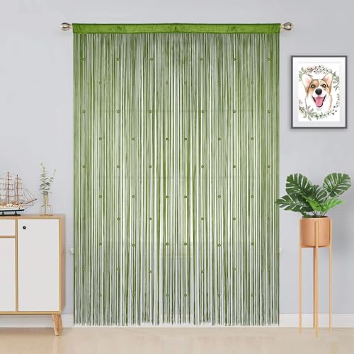 YIIBAII Beaded Curtain Beaded Curtains for Doorways Crystals Suitable for Interior Decoration and Partitions Hippy Closet Curtains (Green, 39"x79") - Image 3