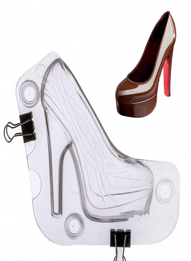 Fewo Big Size 7.5"x7.1" High Heel Shoe Chocolate Mold with 6 Clips, 3D Polycarbonate Stiletto Candy Cake Decoration Molds DIY Home Baking Pastry Tools Lady Shoes Mold - Image 1