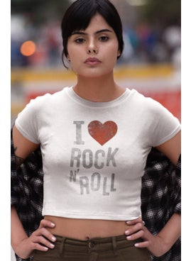 Fuddy Moda I Love Rock'n Roll Written Crop Top, Women's Rock Themed Crop Blouse  - Image 5