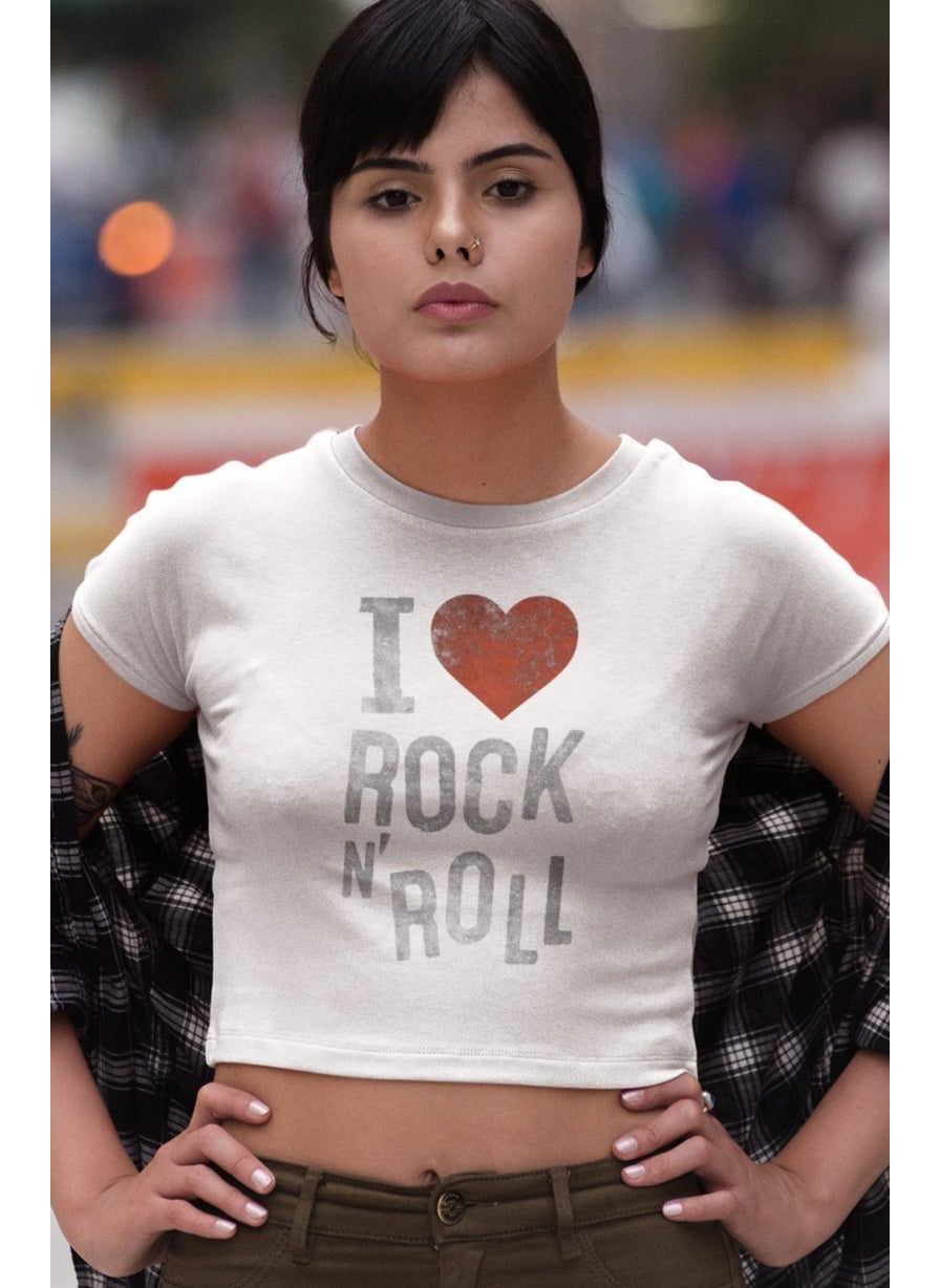 Fuddy Moda - I Love Rock'n Roll Written Crop Top, Women's Rock Themed Crop Blouse - Image 1