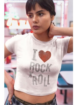 Fuddy Moda I Love Rock'n Roll Written Crop Top, Women's Rock Themed Crop Blouse  - Image 4