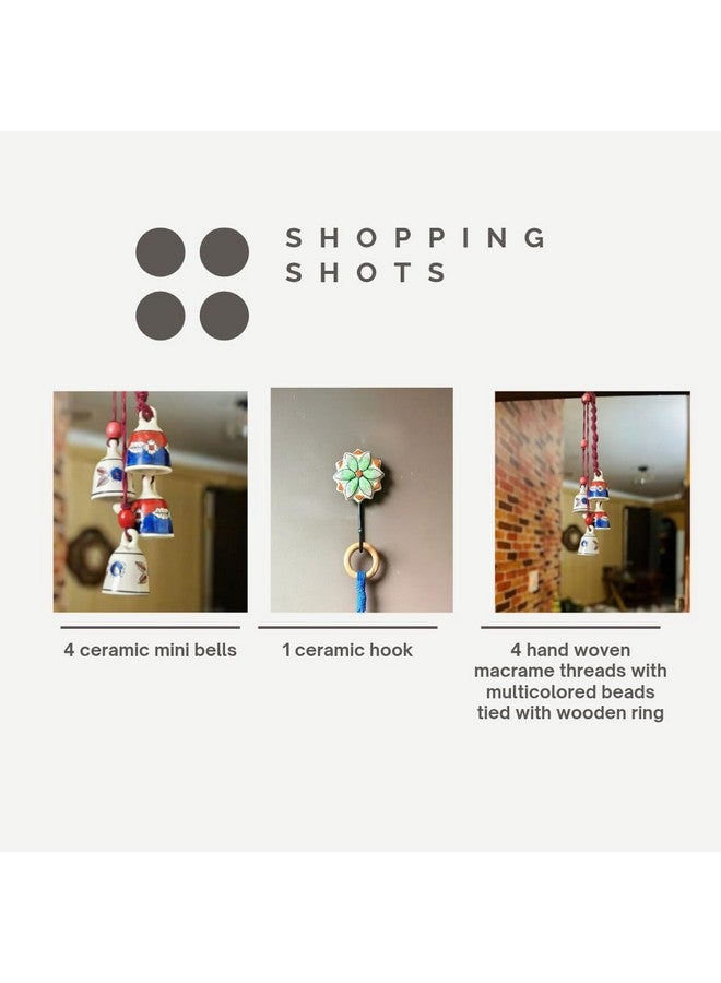Shopping Shots Macrame Symphony, Mini Ceramic Bells Size (Height -3 Inches) Macrame Melodies - Set of 4 Mini Bells + Ceramic Hook - Perfect for Gifting, Celebratory Occasions - Image 3
