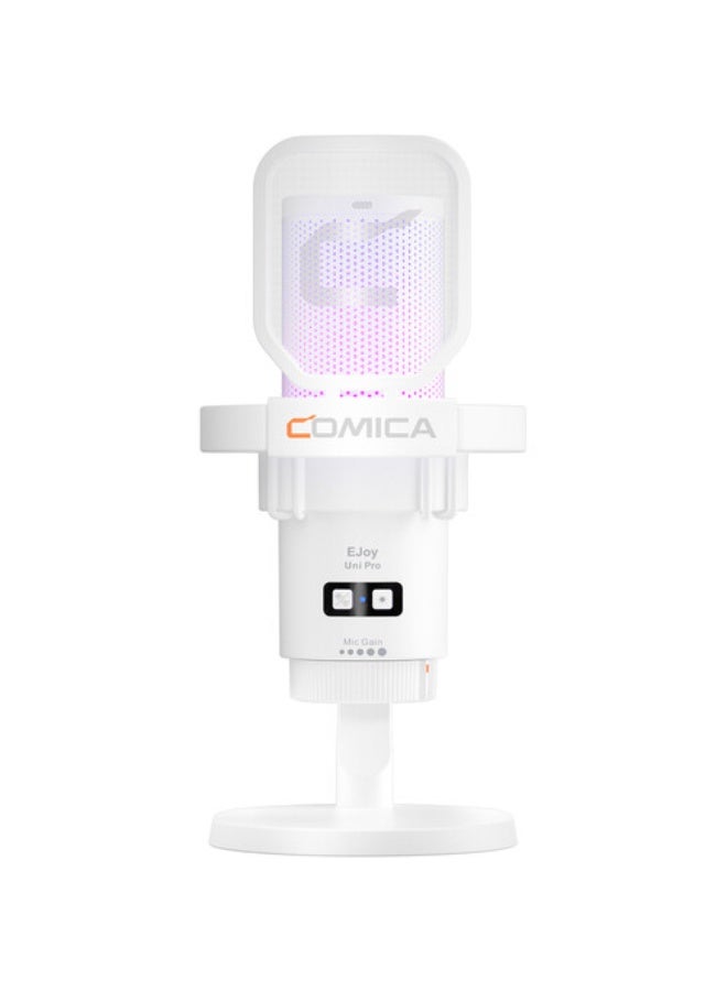 Comica Audio EJoy Uni Pro D RGB Cardioid Condenser Wireless/USB-C Microphone with Desktop Stand (White) - Image 1