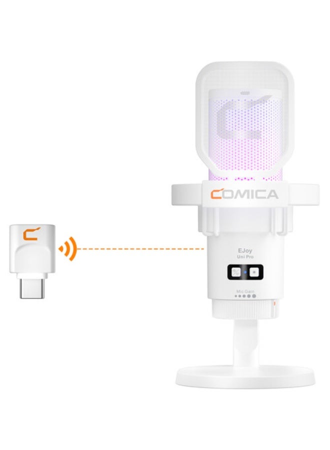 Comica Audio EJoy Uni Pro D RGB Cardioid Condenser Wireless/USB-C Microphone with Desktop Stand (White) - Image 2