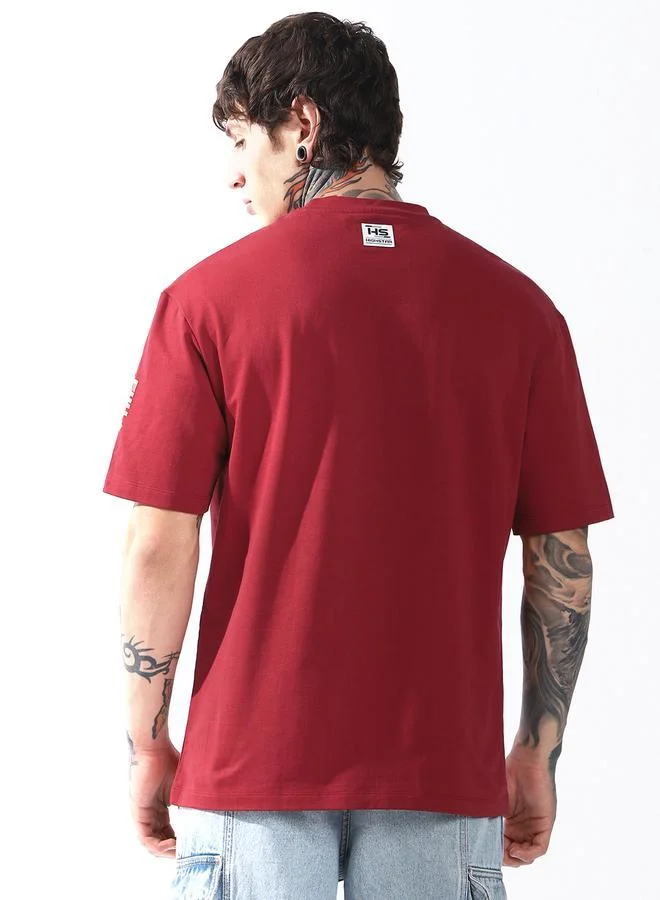 HIGH STAR Moto Racer Graphic Printed Round Neck Short Sleeves Relaxed Fit Cotton T-shirt