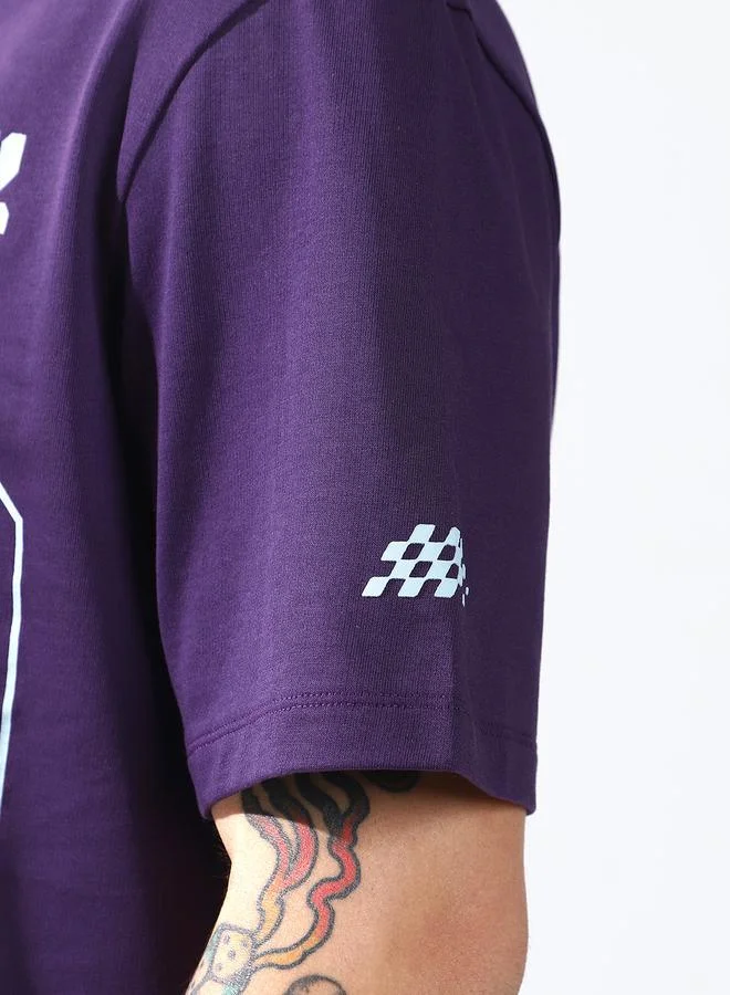 HIGH STAR Moto Racer Graphic Printed Round Neck Short Sleeves Relaxed Fit Cotton T-shirt