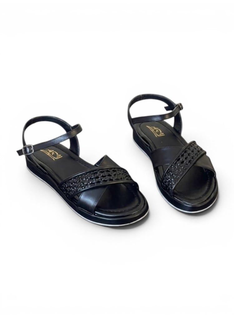 LIFESTYLISH sandals flat leather Uniquely styled SF-63 - Black - Image 3