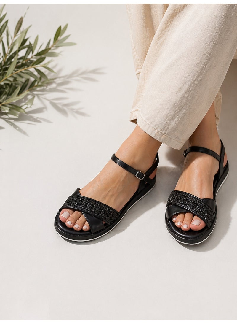 LIFESTYLISH sandals flat leather Uniquely styled SF-63 - Black - Image 4