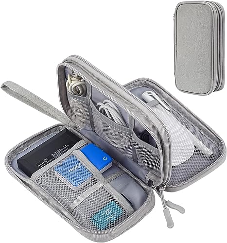 CAOODKDK Electronic Organizer Bag, Waterproof Portable Electronic Organizer Travel Accessories Cable Bag Universal Cord Storage Case for CableCord Storage Double Layer - Gray, Large - Image 2