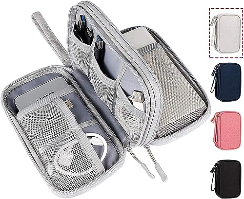 CAOODKDK Electronic Organizer Bag, Waterproof Portable Electronic Organizer Travel Accessories Cable Bag Universal Cord Storage Case for CableCord Storage Double Layer - Gray, Large - Image 1