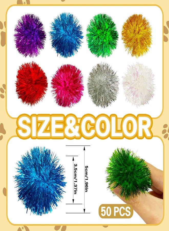 Eerrhhaq 50 Pcs Cat Pom Pom Balls,2 Inch Large Assorted Color Cat Toy Balls,Sparkle Ball for Indoor Cats,Interactive Glitter Cat Toys for Exercise and Entertainment - Image 2