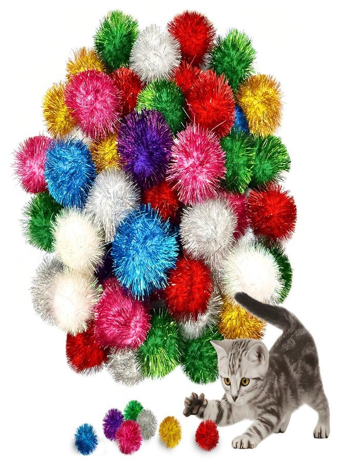 Eerrhhaq 50 Pcs Cat Pom Pom Balls,2 Inch Large Assorted Color Cat Toy Balls,Sparkle Ball for Indoor Cats,Interactive Glitter Cat Toys for Exercise and Entertainment - Image 1