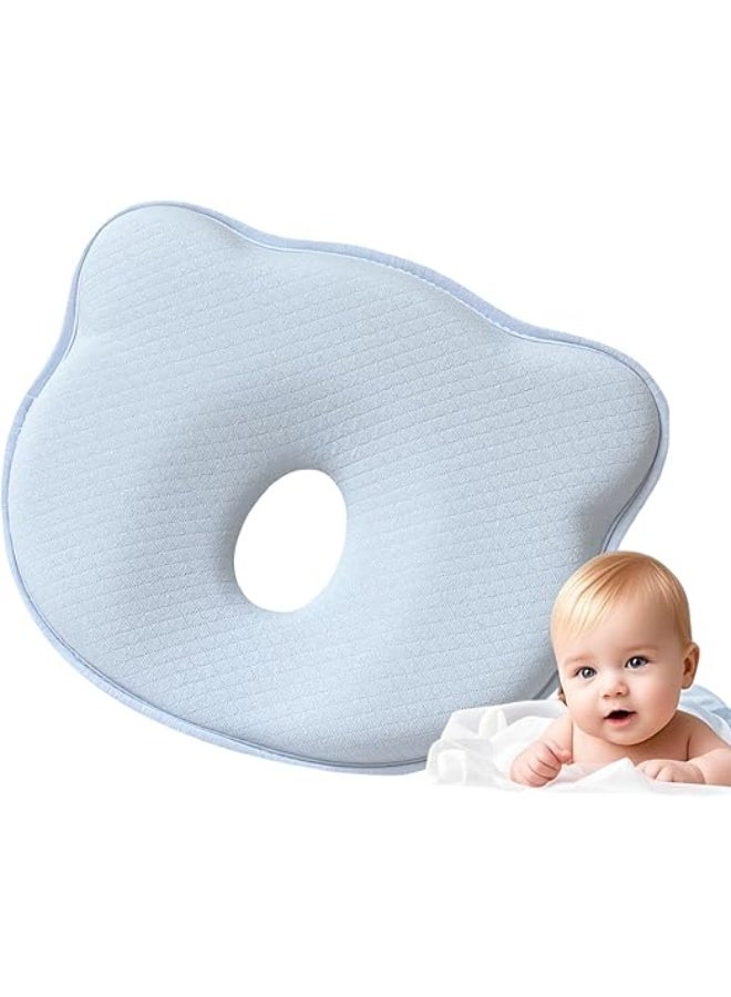 Baby Memory Foam Pillow for Newborns & Infants – Ergonomic Head & Neck Support Pillow with Breathable Blue Cover - Image 1
