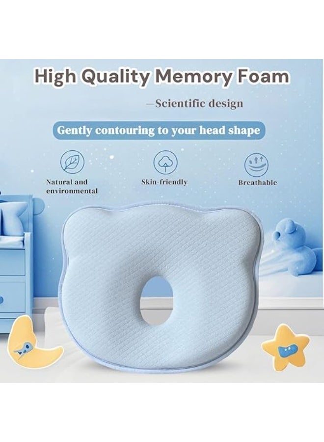 Baby Memory Foam Pillow for Newborns & Infants – Ergonomic Head & Neck Support Pillow with Breathable Blue Cover - Image 3