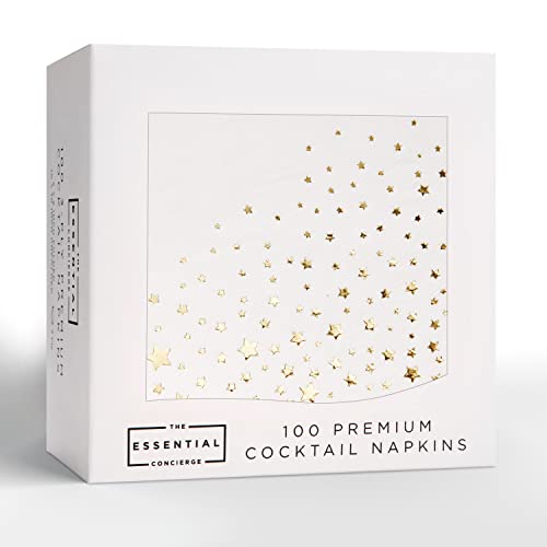 The Essential Concierge Stylish Gold Cocktail Napkins, 100 Disposable Paper Napkins, 5x5 Inch Gold Star Napkins, 3 Ply Napkins, Disposable Wedding Cocktail Napkins - Image 2