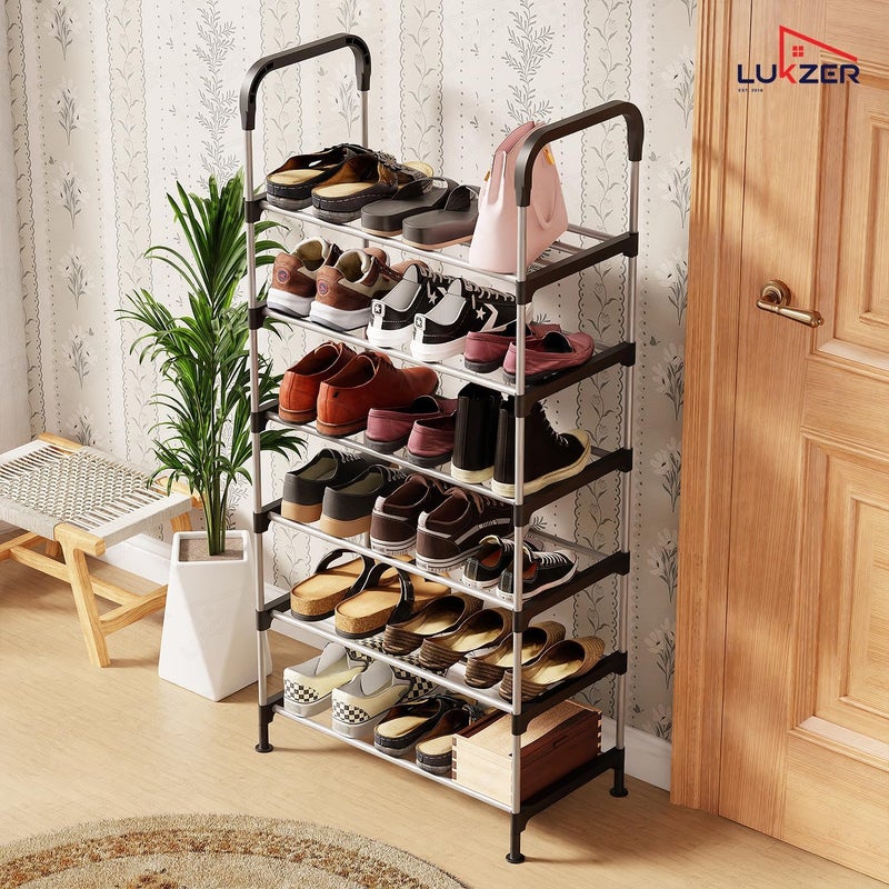 لوكزر حامل أحذية من الفولاذ المقاوم للصدأ من Lukzer – تخزين أنيق ومضغوط للمدخل – منظم أحذية فعال لأي منزل (6 طبقات) - Image 3