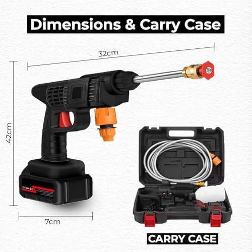 TECH LOGO ELECTRONICS Pressure Washer Gun 48V 12000mah High Pressure Water Gun for Car Wash Bike Washing Cleaning with 5m Hose, Foam Sprayer (Black-2 Battery) - Image 5