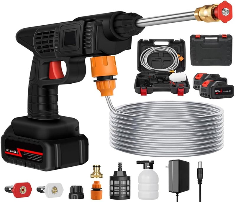TECH LOGO ELECTRONICS Pressure Washer Gun 48V 12000mah High Pressure Water Gun for Car Wash Bike Washing Cleaning with 5m Hose, Foam Sprayer (Black-2 Battery) - Image 1