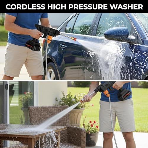 TECH LOGO ELECTRONICS Pressure Washer Gun 48V 12000mah High Pressure Water Gun for Car Wash Bike Washing Cleaning with 5m Hose, Foam Sprayer (Black-2 Battery) - Image 3