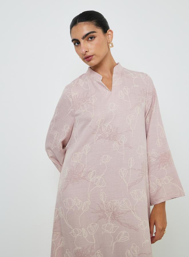 أميرة جلابية بياقة قائمة وفتحة جانبية وطبعة كاملة - Image 2