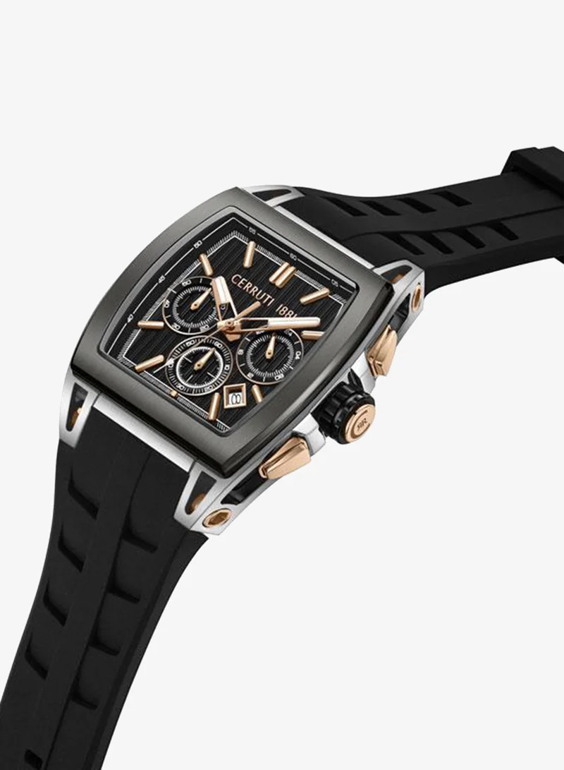 شيروتي 1881 Belluno Black Dial Silicone Strap Chronograph Watch for Men, 41.5mm