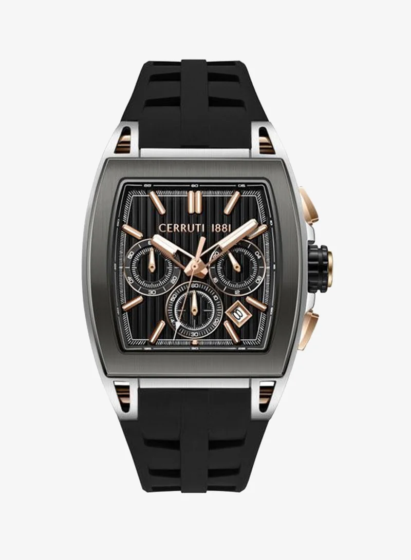 شيروتي 1881 Belluno Black Dial Silicone Strap Chronograph Watch for Men, 41.5mm