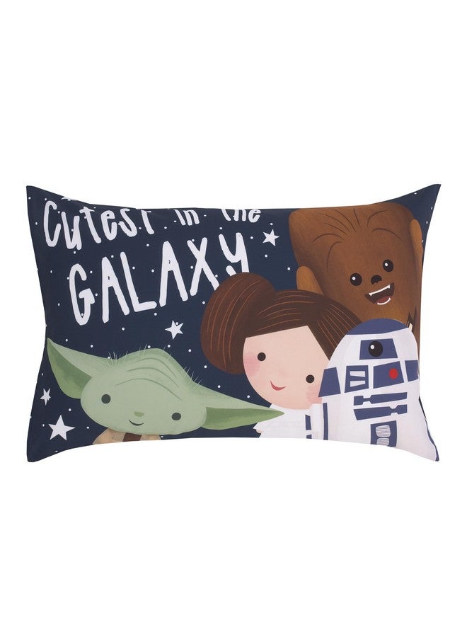 NoJo Star Wars Welcome to The Galaxy Navy and Gray Yoda, R2-D2, Chewbacca, and Princess Leia 4 Piece Toddler Bed Set - Comforter, Fitted Bottom Sheet, Flat Top Sheet, and Reversible Pillowcase - Image 5