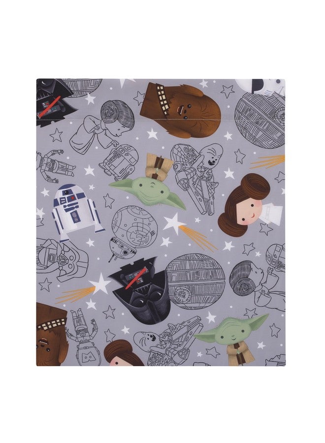 NoJo Star Wars Welcome to The Galaxy Navy and Gray Yoda, R2-D2, Chewbacca, and Princess Leia 4 Piece Toddler Bed Set - Comforter, Fitted Bottom Sheet, Flat Top Sheet, and Reversible Pillowcase - Image 4