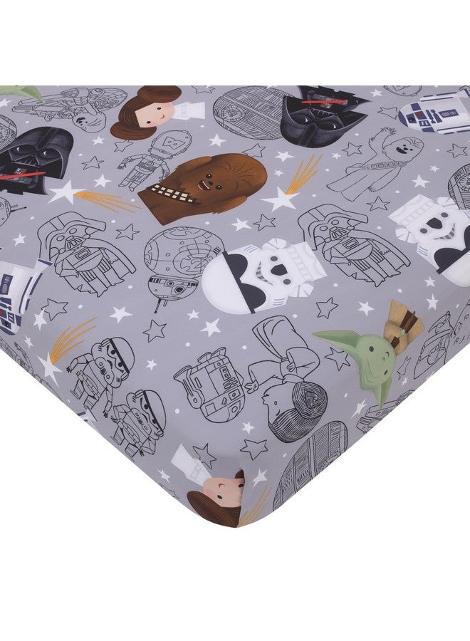 NoJo Star Wars Welcome to The Galaxy Navy and Gray Yoda, R2-D2, Chewbacca, and Princess Leia 4 Piece Toddler Bed Set - Comforter, Fitted Bottom Sheet, Flat Top Sheet, and Reversible Pillowcase - Image 3