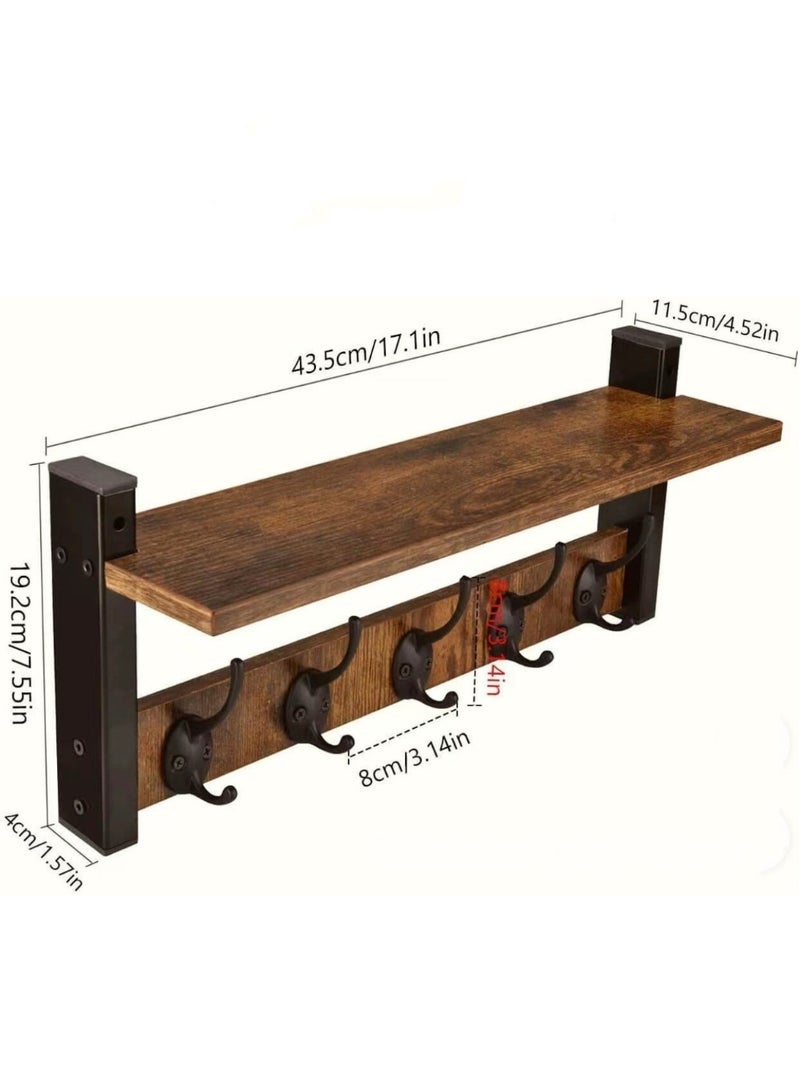 حياة جيدة خيوط الجدران مع الرفوف، ورفع الملابس الخشبية مع الرفوف، ورفوف التعليق مع 5 راكبات معدنية، مناسبة للحمام والحمام وغرف النوم (بني) - Image 4