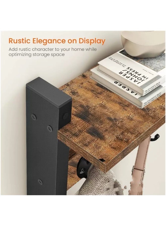 حياة جيدة خيوط الجدران مع الرفوف، ورفع الملابس الخشبية مع الرفوف، ورفوف التعليق مع 5 راكبات معدنية، مناسبة للحمام والحمام وغرف النوم (بني) - Image 5