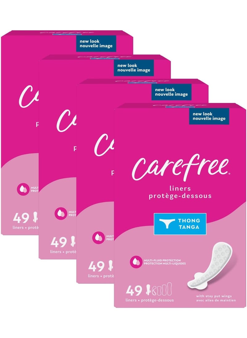 Carefree Carefree Panty Liners for Women, Thong Liners, Unwrapped, Unscented | Pantiliners, Carefree Liners, Daily Liners for Women, Light Periods and Leaks | 196ct (4 Packs of 49ct) (Packaging May Vary) 