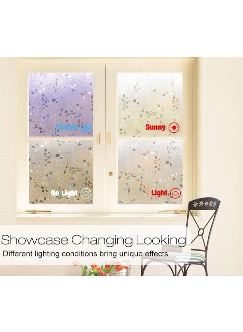 AIWANTO 5 Rolls Leaf Pattern Non-Adhesive Frosted Window Film Static Cling Opaque Glass Film  Anti-UV Decorative Window Sticker  45 x 200 cm - Image 2