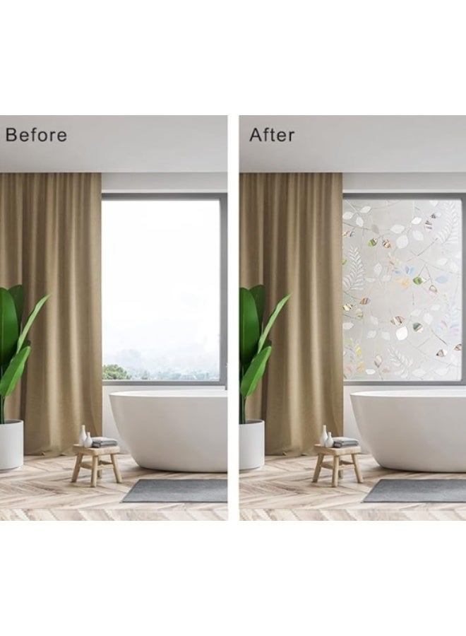 AIWANTO 5 Rolls Leaf Pattern Non-Adhesive Frosted Window Film Static Cling Opaque Glass Film  Anti-UV Decorative Window Sticker  45 x 200 cm - Image 5